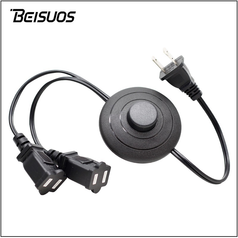 电源线上开关极性美标二插美二孔插头一出二电源插座脚踏开关双控