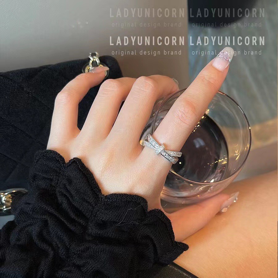 Ladyunicorn 성격 간단한 십자가 전체 다이아몬드 반지 절묘한 지르콘 오픈 검지 반지 보석
