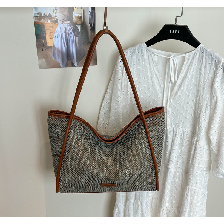 Bolsa de tejido de gran capacidad para mujeres 2026 nueva moda de vacaciones de playa bolsas de brazo de viaje ocio bolsas de hombro image 8