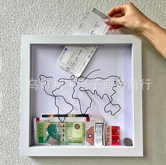 跨境亚马逊爆款门票储存盒电影票盒正方形存钱地图盒旅游收纳相框