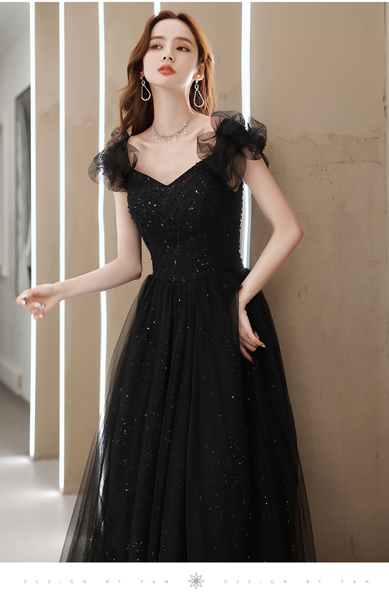 Đầm maxi nữ thắt eo, kiểu halter không tay, phong cách dạ hội Pháp — Màu đen, Màu đỏ rượu chi tiết 7