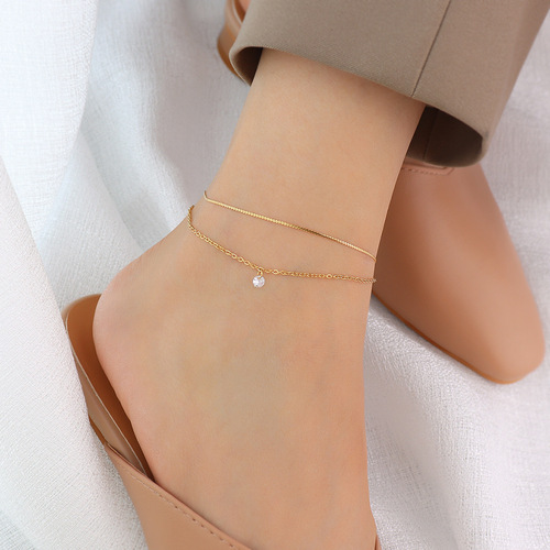 marka法式ins饰品个性链条设计感双层脚链脚饰钛钢18k真金脚链女