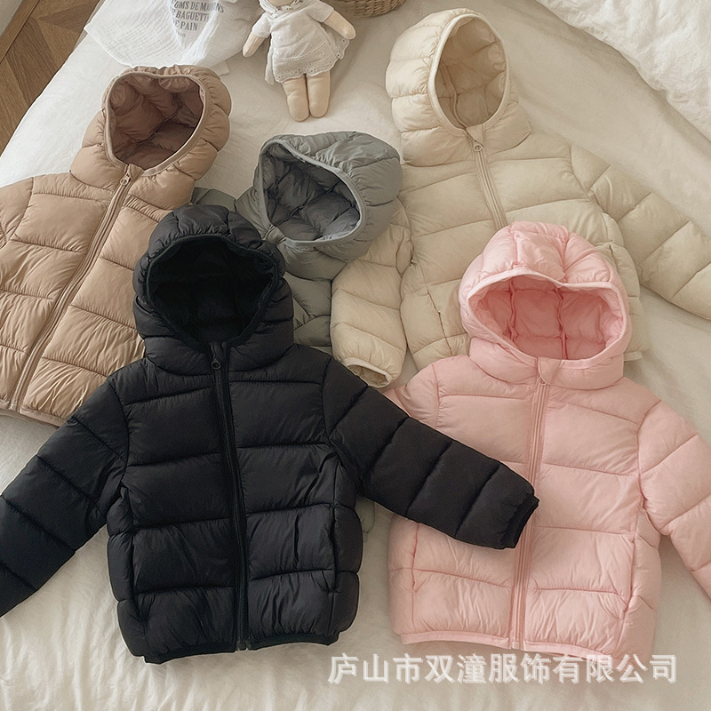 Children's hooded lightweight down cotton jacket for boys and girls, baby cotton coat, new short jacket, cross-border