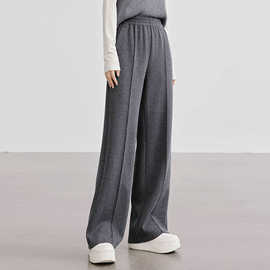 25秋冬肌理感【羊毛醋酸】灰色休闲裤加厚直筒阔腿裤25668
