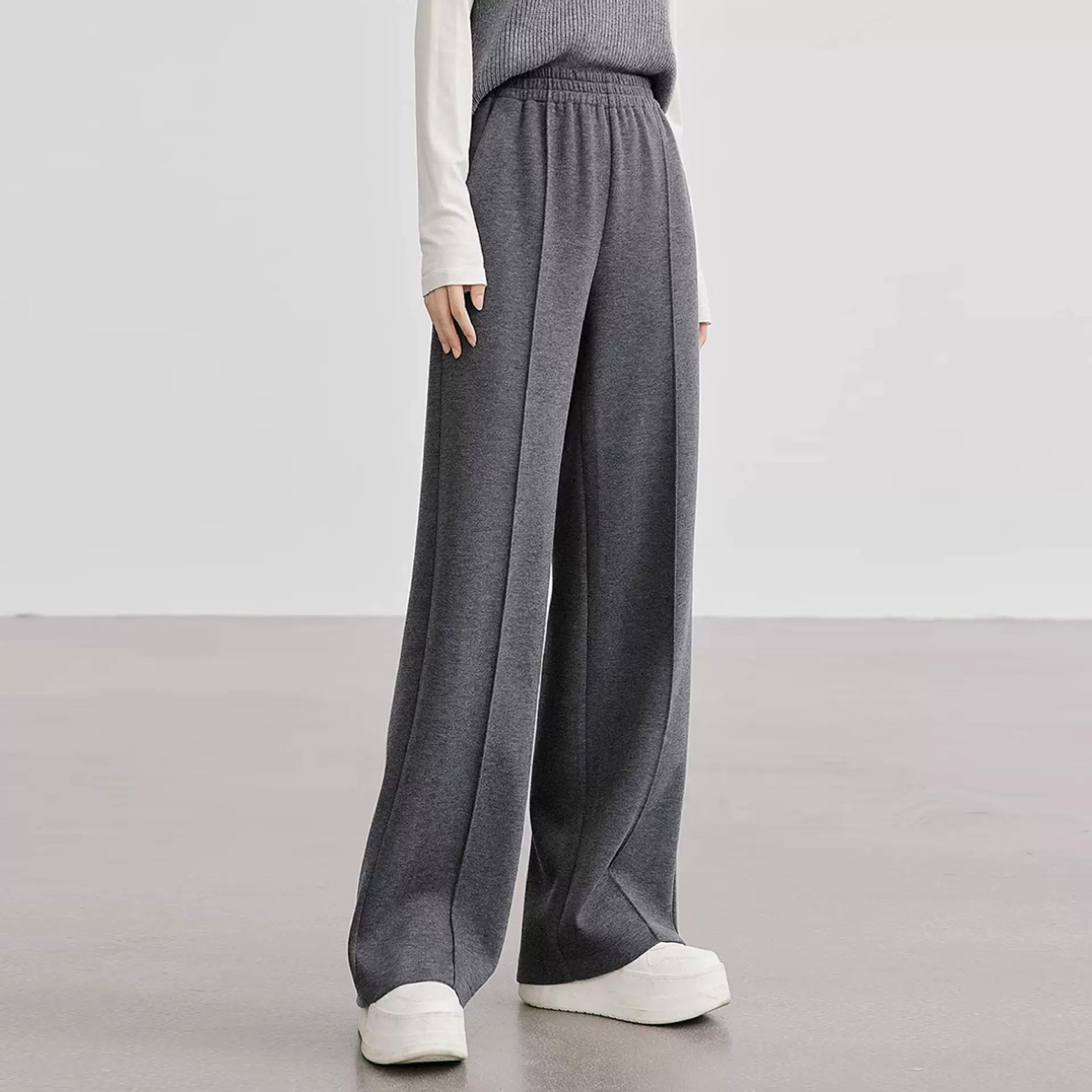 25秋冬肌理感【羊毛醋酸】灰色休闲裤加厚直筒阔腿裤25608