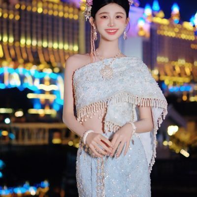 毎日着用できるドーパミン西双版納ダイ族の衣装エキゾチックな新しい中国風のグリーンショールスカートスーツ|undefined