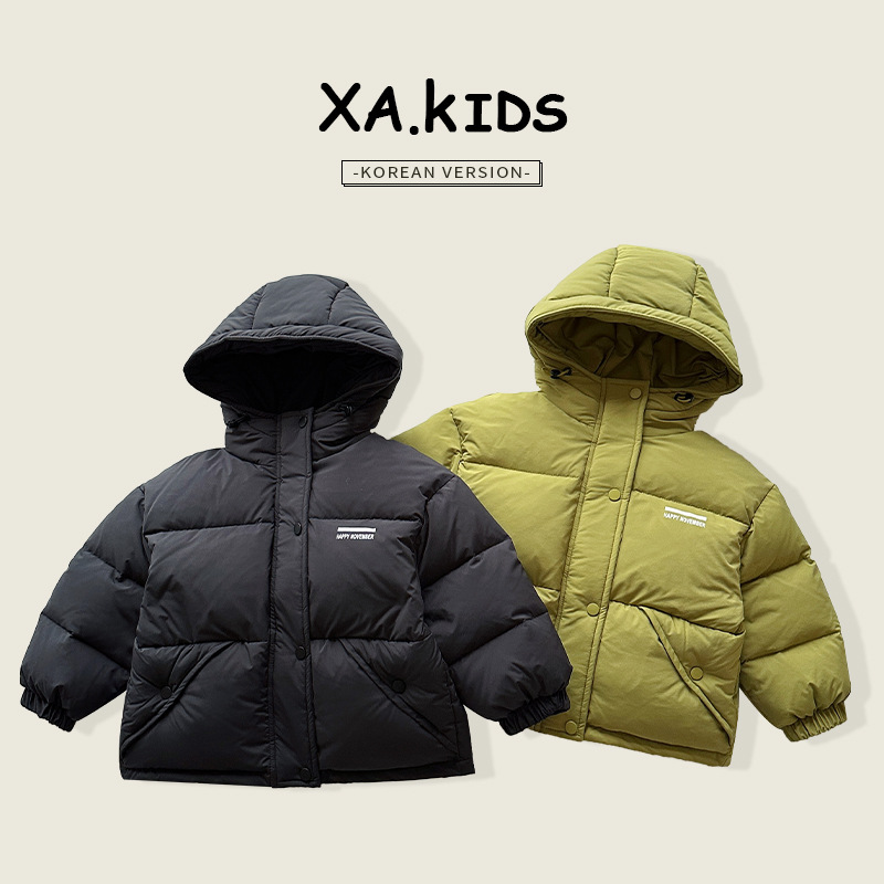 Xian'ao 2024 Winter New Children's Clothing Korean Style Warm Thick Coat Boys and Girls Letter Hooded Down Jacket