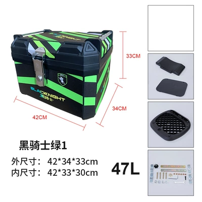 Universal Trunk Large Capacity | Motorcycle trunk - 47l-black-knight-green-1-base-screws-upper-and-lower-sponge-backrests-printing