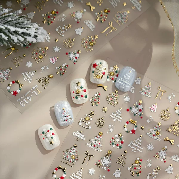 Tensor Christmas Tree Snowflake Nail Stickers Tl279 Sweet Gold Embossed Wreath Bow Nail Stickers