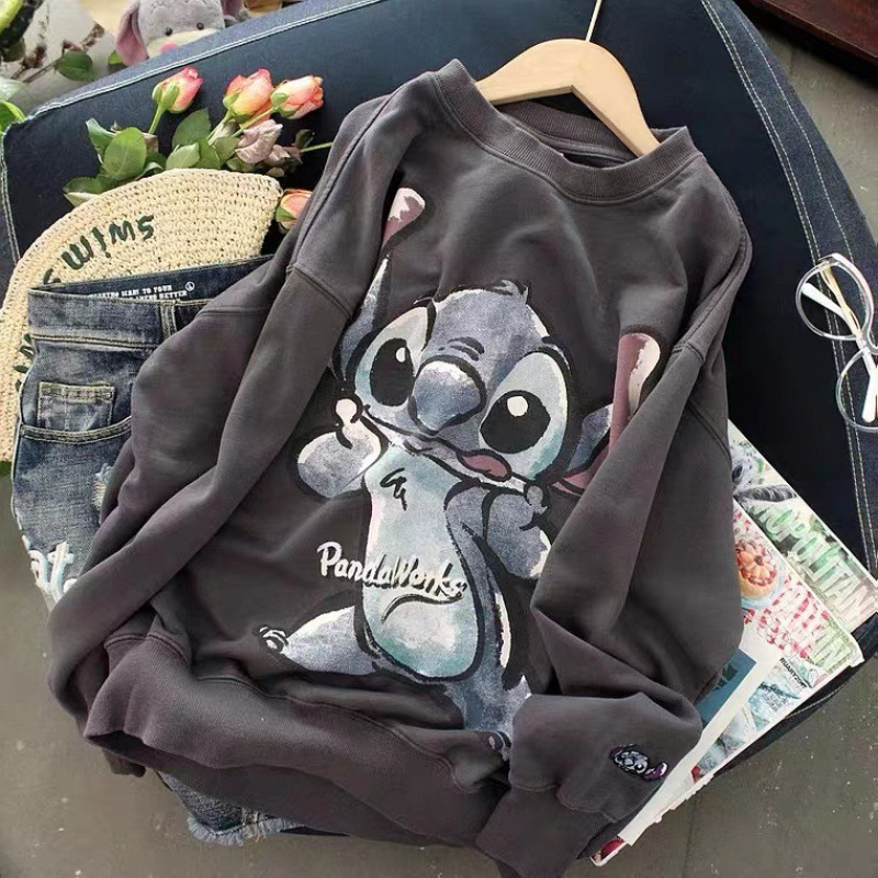 2026 Thailand Southeast Asia Autumn Printed Cartoon Foreign Trade Sweatshirt Round Neck Fleece-Lined Factory Direct Wholesale, Optional Without Fleece