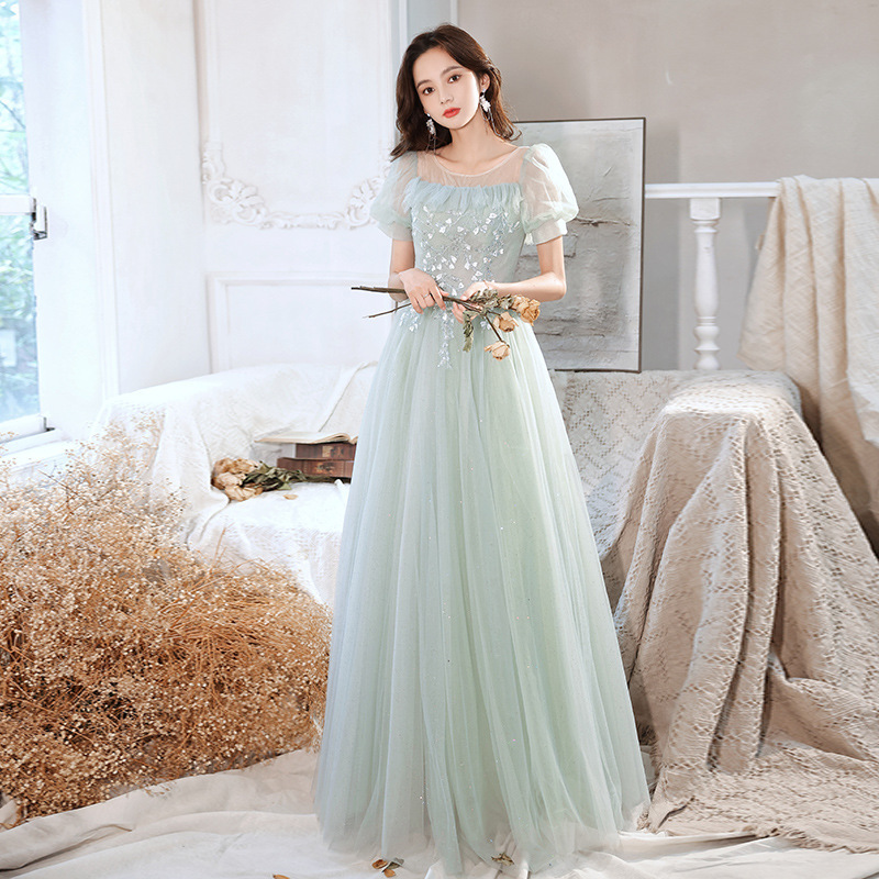 Banquet Evening Dress 2026 Summer and Autumn Aqua Green Fairy-Like Tulle Dress for Choir Performance, Solo Singing, and Vocal Exam Long Dress