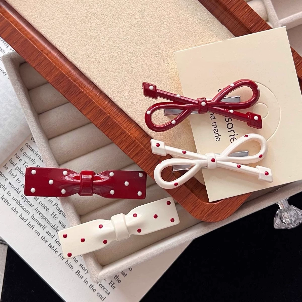 Hair Clip Bow Set — Cute Crab & Bang Clips, Polka Dot and Stripe Color Options, Lightweight