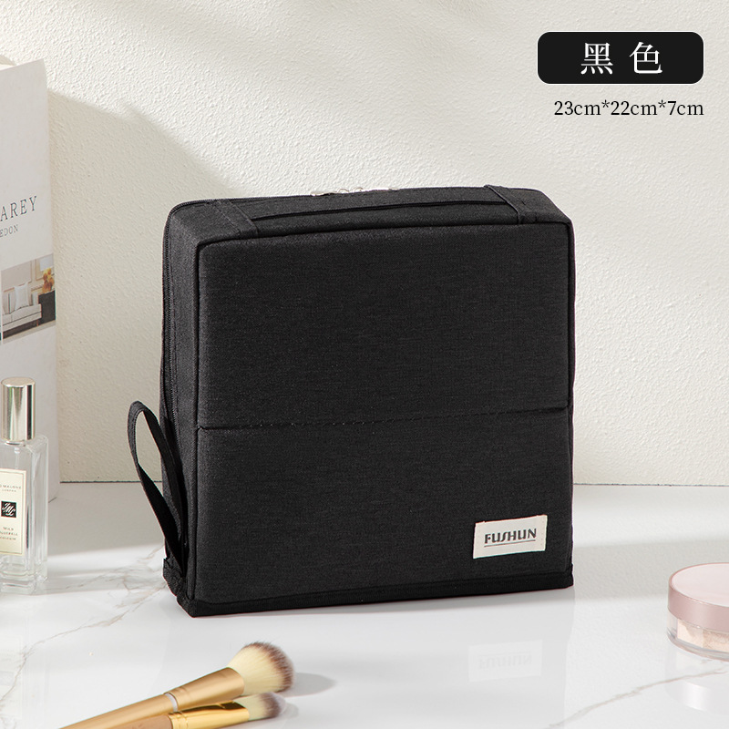 2025年新型PU化粧ポーチ 大容量 ハンドバッグ型 持ち運び便利 旅行必需品 分割式ペンケース 洗面用具入れ