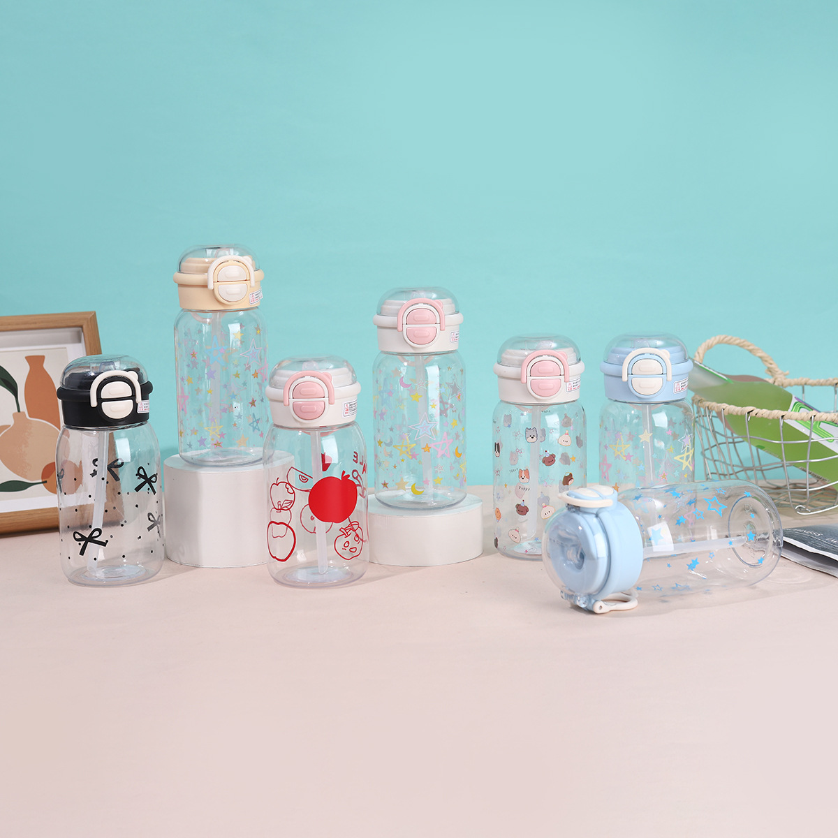 Childrens Straw Water Bottle High Capacity Leakproof Cartoon Cup_voghion.com