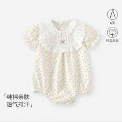 乳幼児用のお尻の服の夏の薄いタイプの洋気の女性の赤ちゃんの砕花の三角の服の甘い王女の半袖の連体の服