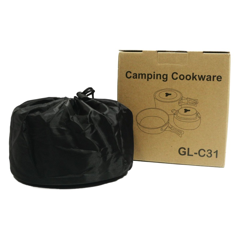 Productos al aire libre Amazon Venta caliente 2-3 personas al aire libre tetera conjunto olla combinación camping plegable olla utensilios de cocina traje