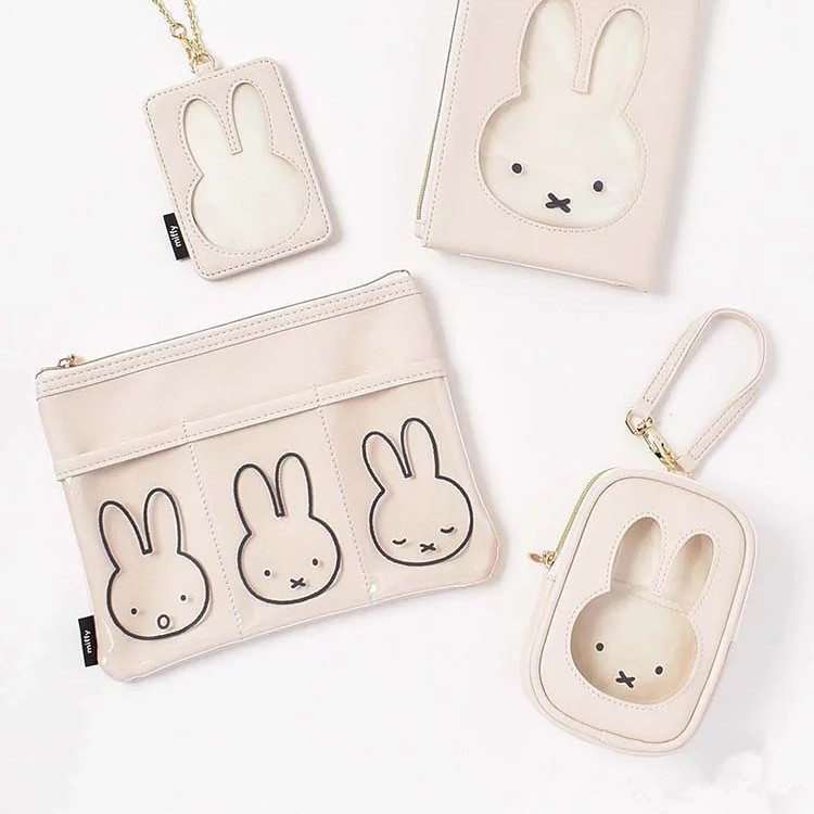 Japón Miffy Miffy bolsa de almacenamiento transparente dibujos animados lindos bolsas de maquillaje de cuero de puju bolsas de dolor de doble capa bolsas de cambio bolsas pequeñas