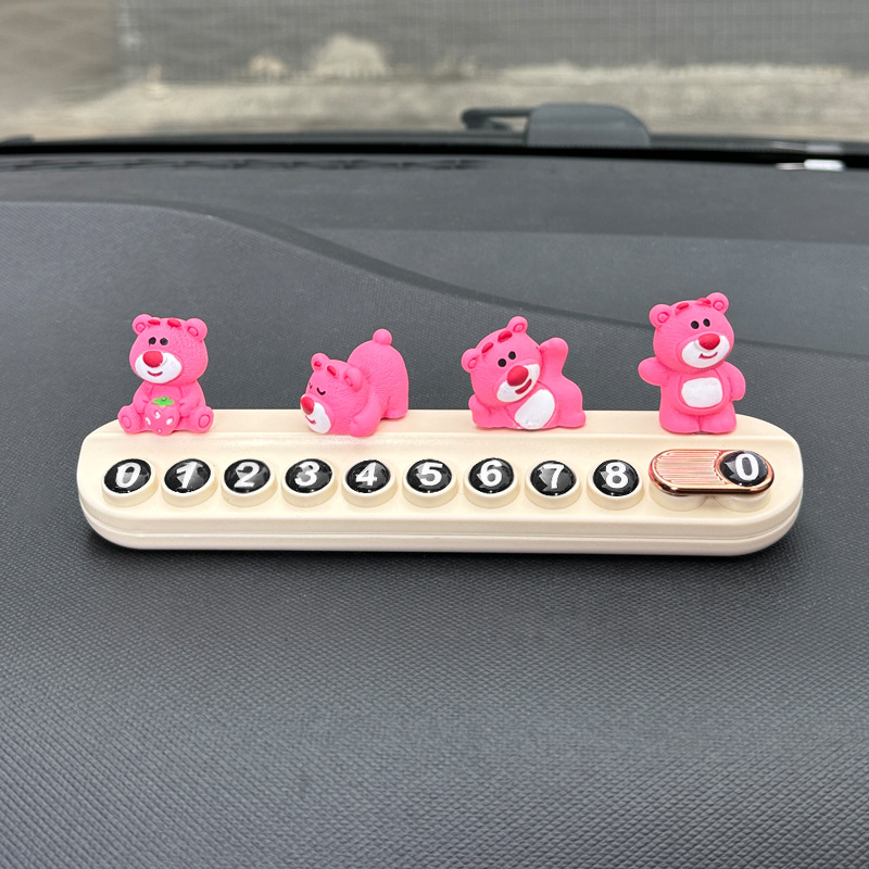 Strawberry Bear Auto Número de estacionamiento temporal Modelo femenino lindo Coche móvil Tarjeta de teléfono Decoración del coche Decoración del coche