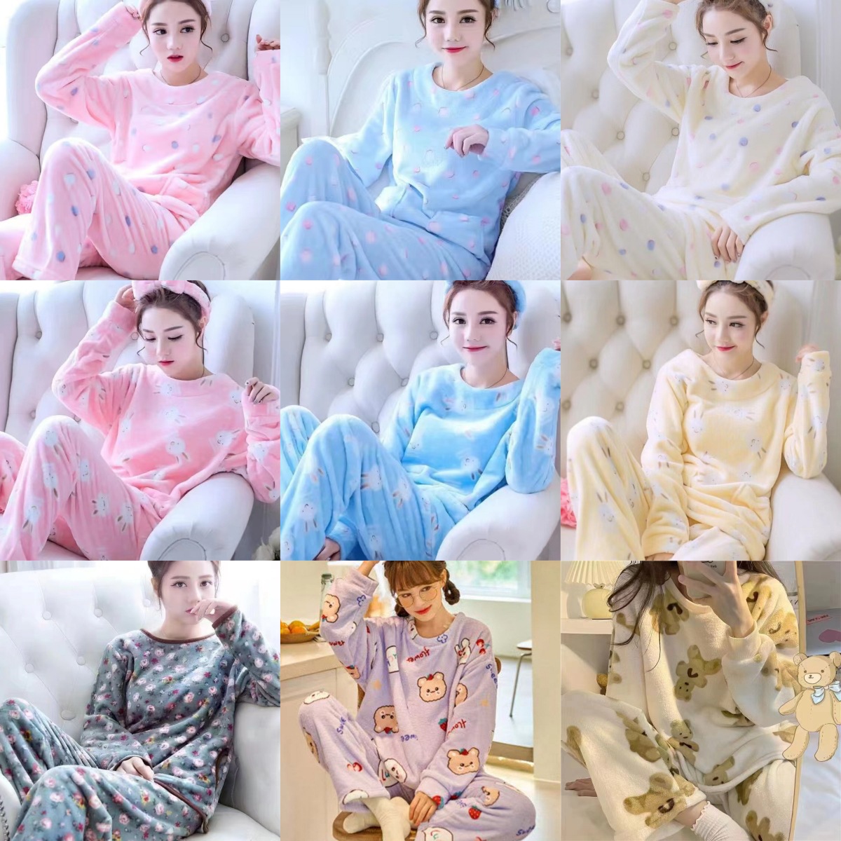 冬季厚款女士睡衣长袖长裤两件套舒适休闲加厚款家居服可外穿套装