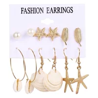 AliExpress новые европейские и американские стильные серьги-раковины женские морские звезды Ракушки Серьги в пляжном стиле 6 пар костюма