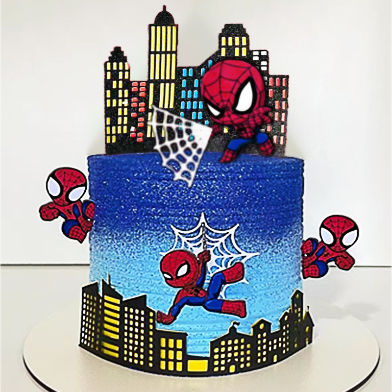 Spiderman Cake Decorative Ornaments Spiderweb Plug Boy Children Cartoon Toy Superman Birthday Baking Plug-in