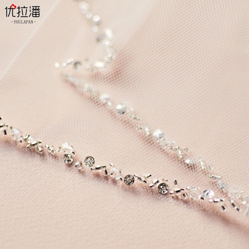 Youlapan Manufacturer Wholesale Handmade Rice Beads Bordered Cross-border Single Layer Bridal Beaded Veil Long Style V155