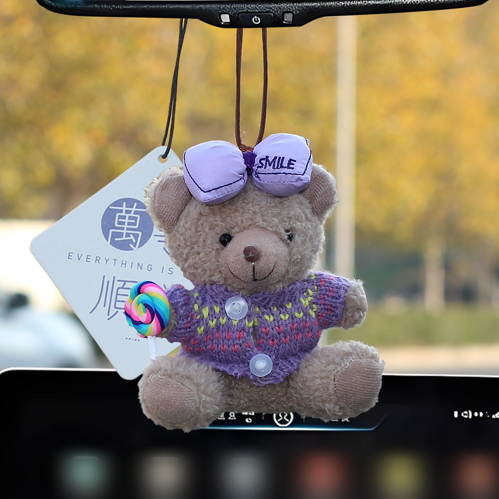 Pequeño oso de peluche colgante de automóviles colgante de automóviles colgante de automóviles espejo retrovisor colgante de automóviles adornos perfumados joyas mujeres