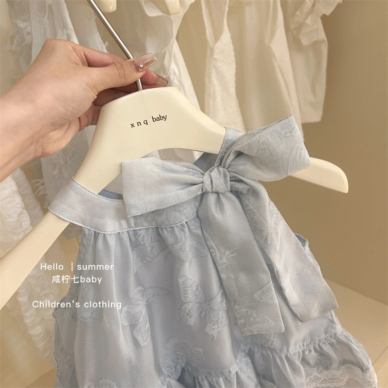[Princesa fugitiva] Diseño original niña menta azul mariposa encaje encaje camisola falda vestido sin mangas marea