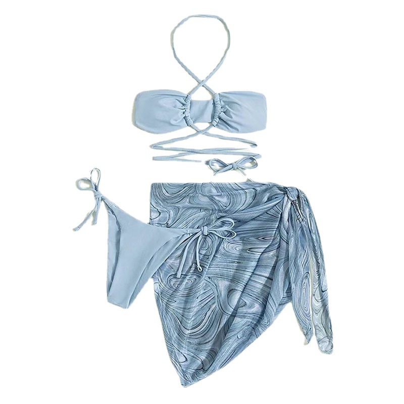 2023 neue Sexy Einfarbig Kreuz Bikini Halb Rock Drei Stück Bademode für Frauen Bikini_voghion.com