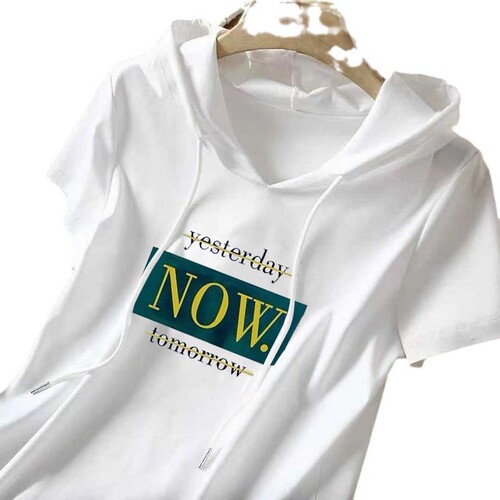 Hooded white short-sleeved hoodie women's large size women's 2026 summer new Korean loose all-match T-shirt top trend