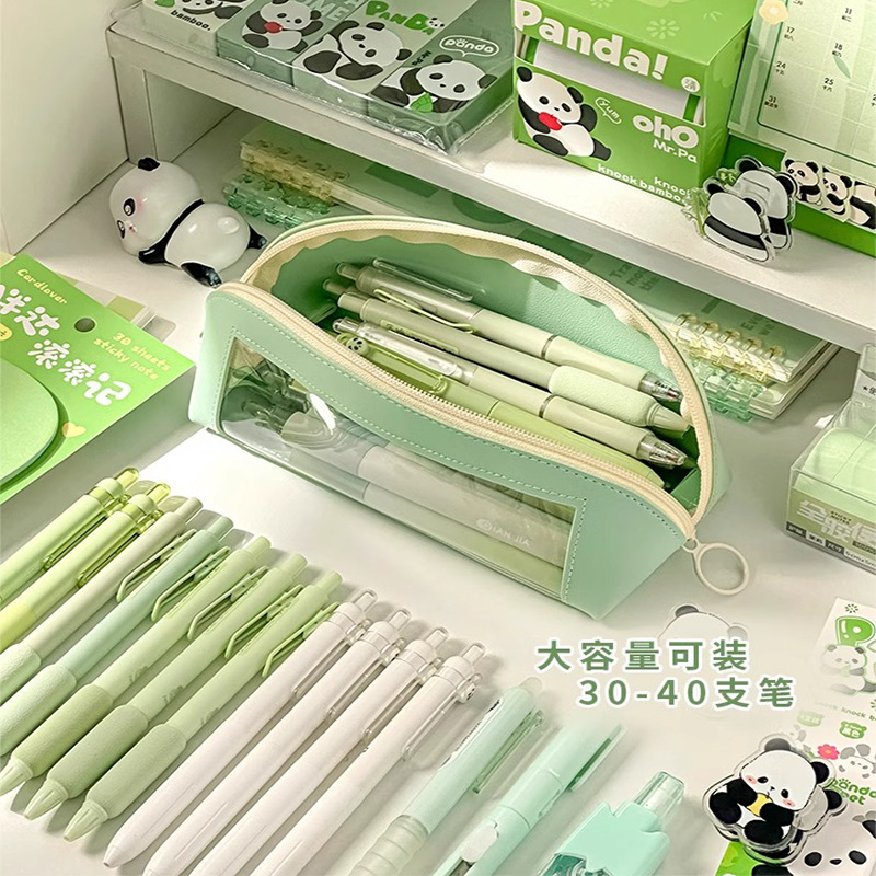 Bolsas de lápiz transparentes de alto valor triángulo estereoscópico gran capacidad ventana abierta bolsas de papelería estudiantes niños caja de lápiz al por mayor