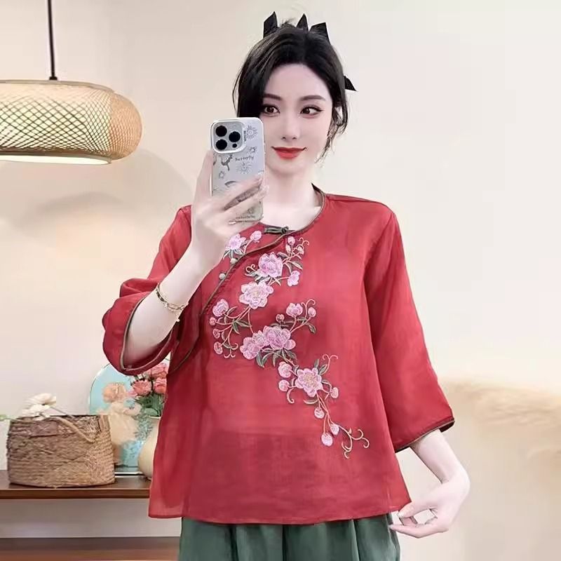 Summer Clothing Featuring A Retro, Ethnic Style With Short Sleeves And A Round Collar; Made Of Cotton-Linen Fabric. Also_ecoleips.com