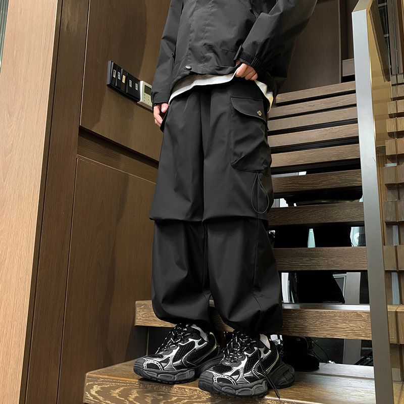 Frühling Neue Wasserdichte Weite-Bein Cargo Herren Stil Amerikanischen OOTD Lose Trendy Gerade Casual Hosen Männer_voghion.com