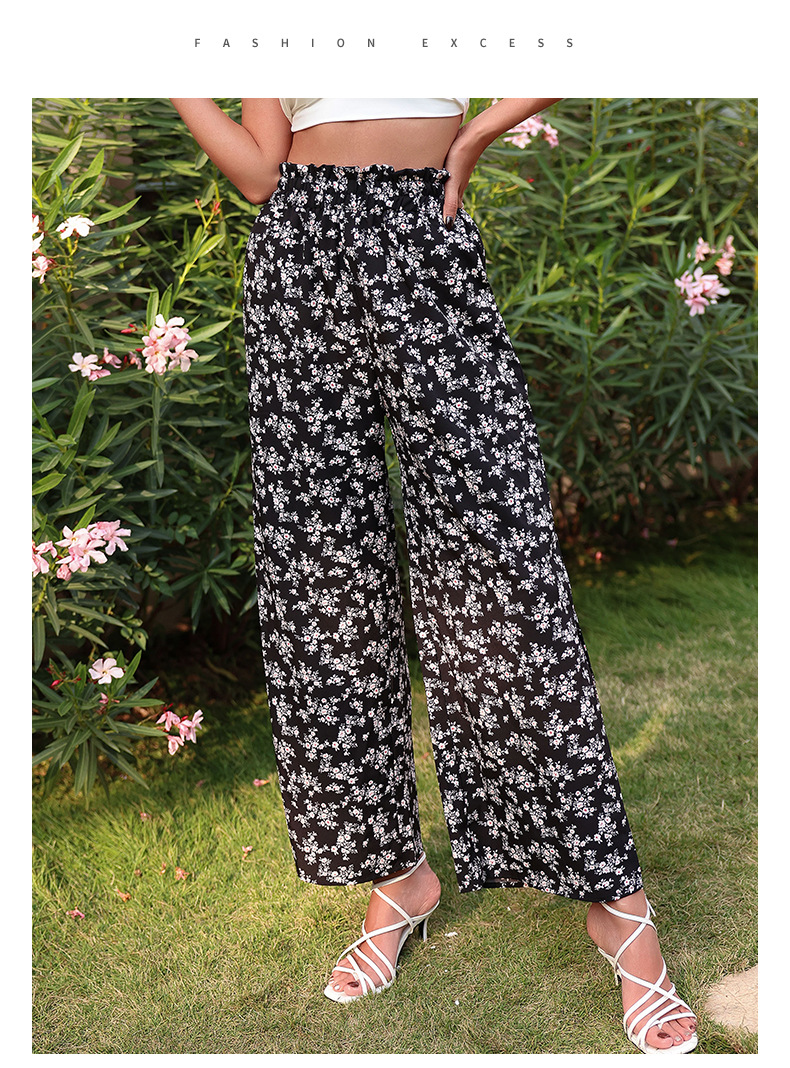 Printed Black High Waist Slit Flared Pants_voghion.com