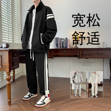 跨境批发2024卫衣套装男士春秋季新款潮牌宽松休闲运动开一件代发