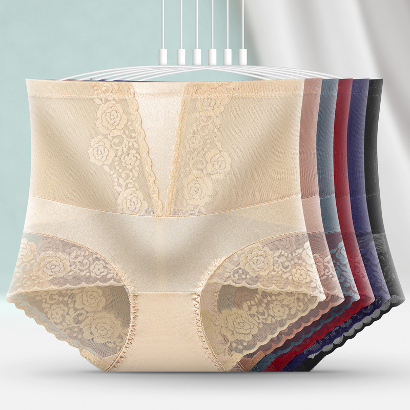 Summer new sexy high waist seamless lace underwear women's cotton crotch belly contracting waist underwear plus size live hot sale