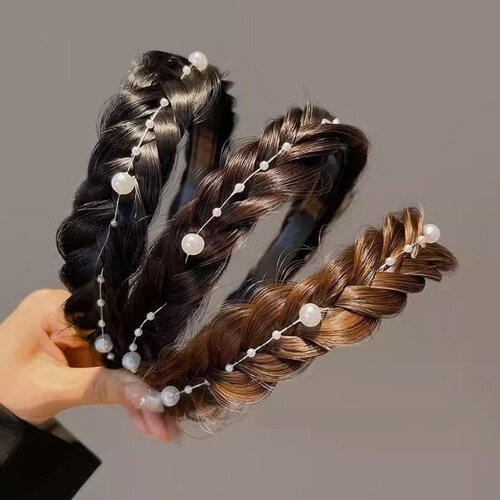 Pearl wig braided headband for women  new headband summer hairband high skull hairpin hair bundle women's headwear