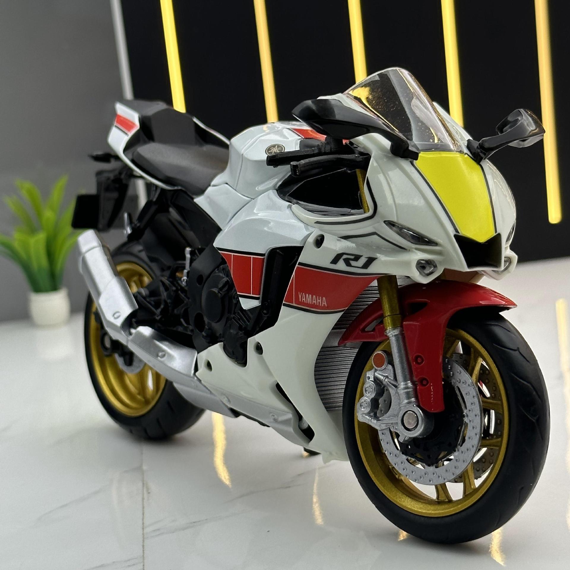 Hacer modelo de coche de aleación 1:12 Yamaha YZF-R1M motocicleta deslizante sin cinturón sonido y luz modelo de coche de juguete