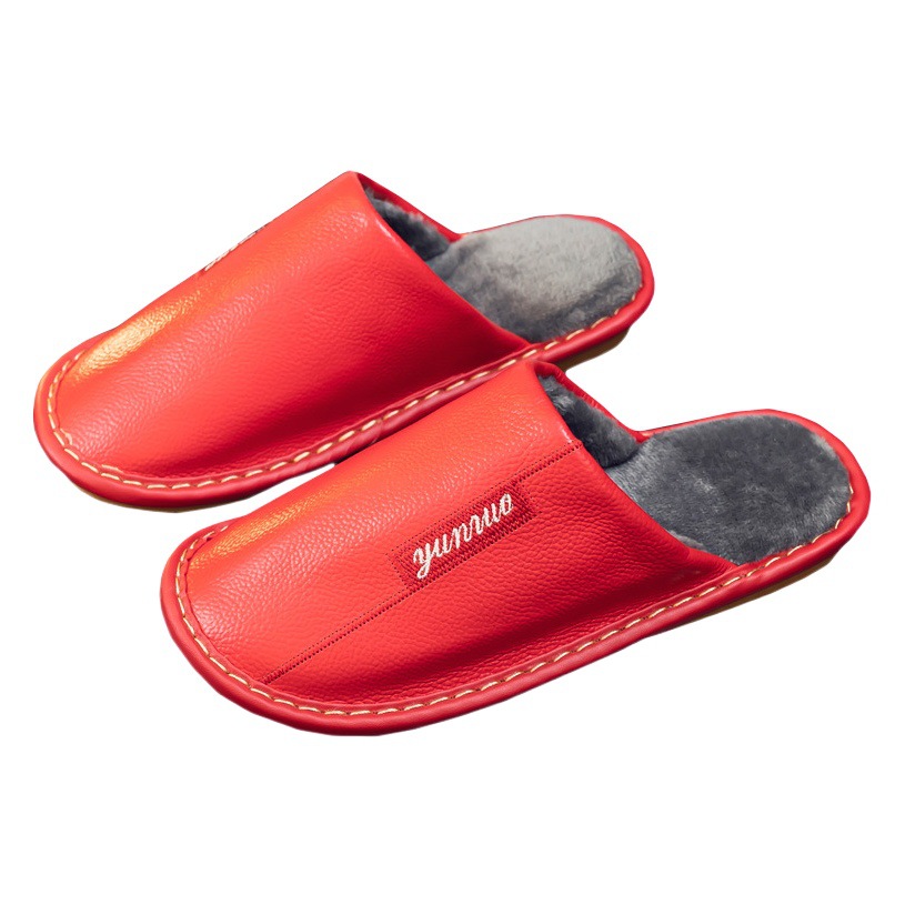 Cowhide Waterproof Autumn and Winter Cotton Slippers for Women Indoor Thick-Soled Non-Slip Home Shoes for Men Winter Warmth Manufacturers in Stock