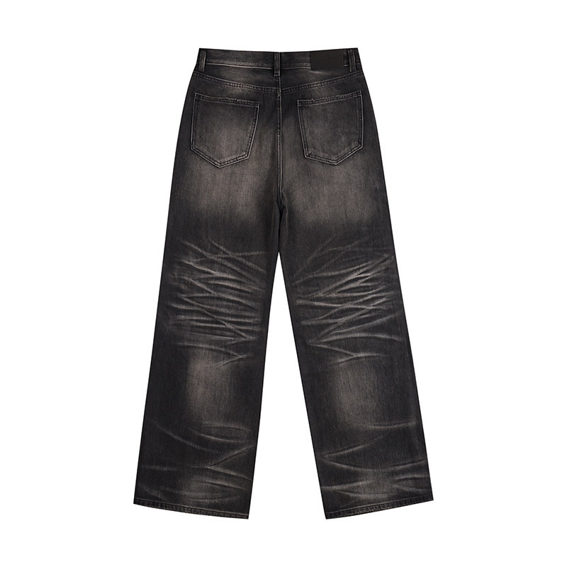 Vintage Washed Black Straight Jeans For Men With Stretch Fit_voghion.com