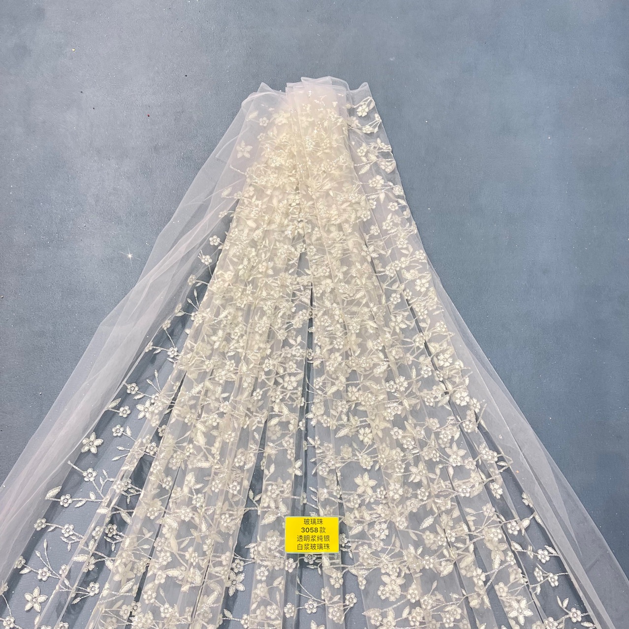 白纱系列-3058款透明浆纯银白浆玻璃珠10Y起订 婚纱礼服 面料网纱