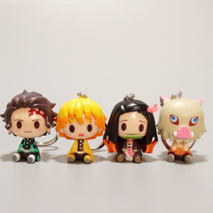 4 Cross-Border Demon Slayer Keychains: Kamado Tanjirou & Nezuko Figures&mdash;Anime Merchandise with Flat Round Ring Chains
