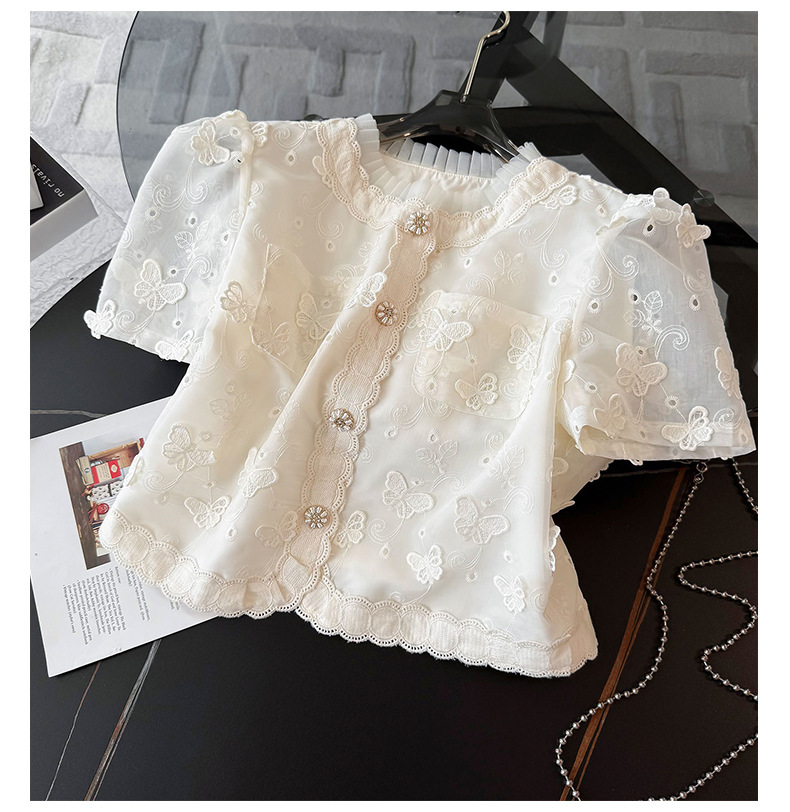 Vêtements pour femmes, petit style, tempérament, costume féminin, nouveau design d'été, haut brodé en jacquard, short à jambes larges, costume deux pièces_voghion.com