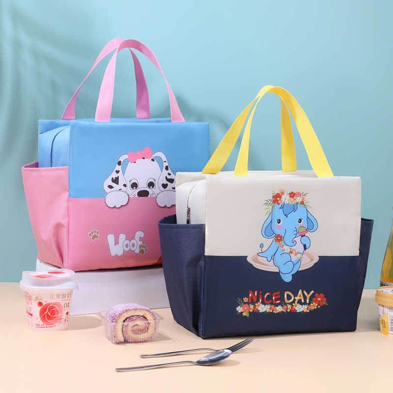 Nuevos productos transfronterizos de doble bolsillo bolsas de almuerzo de dibujos animados portátiles bolsas de almuerzo de color cuadrado bolsas de almuerzo bolsas de aislamiento de comercio exterior