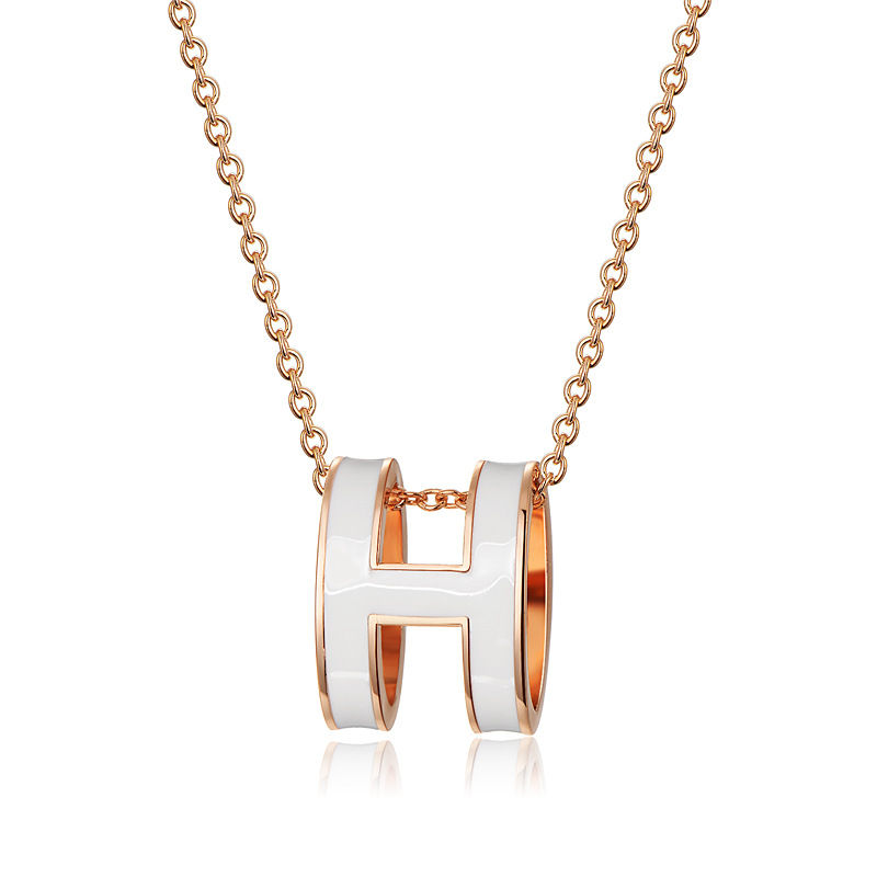 High version enamel Hermes Necklace Women's h Letter Fashion Pendant pop Rose Gold Valentine mini collarbone chain