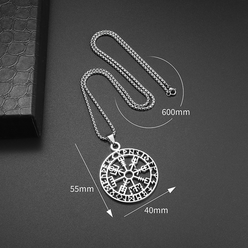Collana con pendente a bussola con runa vichinga Collana da uomo e da donna in acciaio inossidabile scavato Accessori da strada dominanti_voghion.com