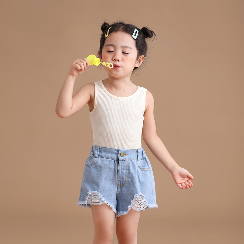 Chaleco para niños Verano 2024 nueva camiseta sin mangas de algodón elástico para niñas camiseta para niños
