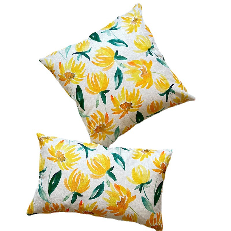 Verdikt en gecodeerd linnen gele bloem plant bloem bedrukt kussensloop huisdecoratie bankkussenhoes_voghion.com