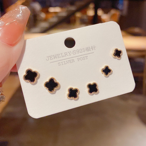 s925 silver needle Korean temperament sweet and fashionable new mini simple graphic three-piece set earrings earrings