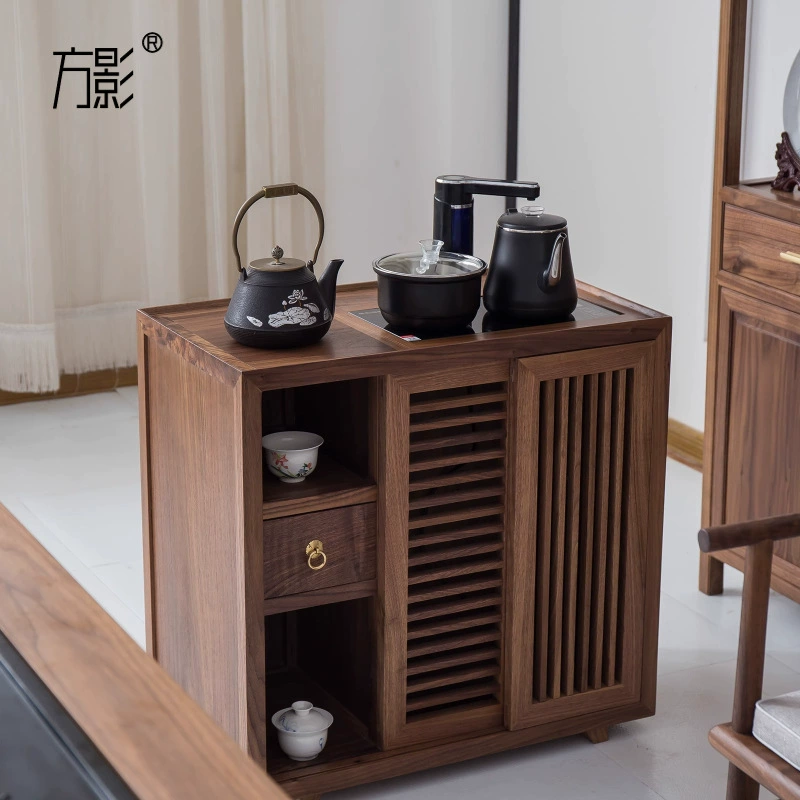 Новый китайский стиль массивного дерева чайный шкаф черный орех дерево гостиная угловой диван современный простой мобильный дзен